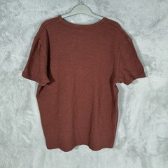 AllSaints ESUM T-Shirt Mens Large Brown Woven Cotton Short Sleeve Crew