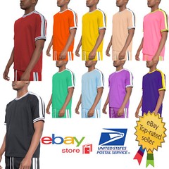 Mens Side Stripe Tape Short Sleeve Retro Design Tshirt Tee