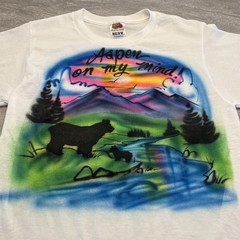 Vintage 90s Airbrush Aspen Colorado Mountain Bear Nature Shirt Large White Art