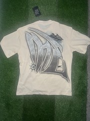 Mixed Emotion Men’s Beige Angel Graphic Rhinestone Crew Neck T-Shirt Size M