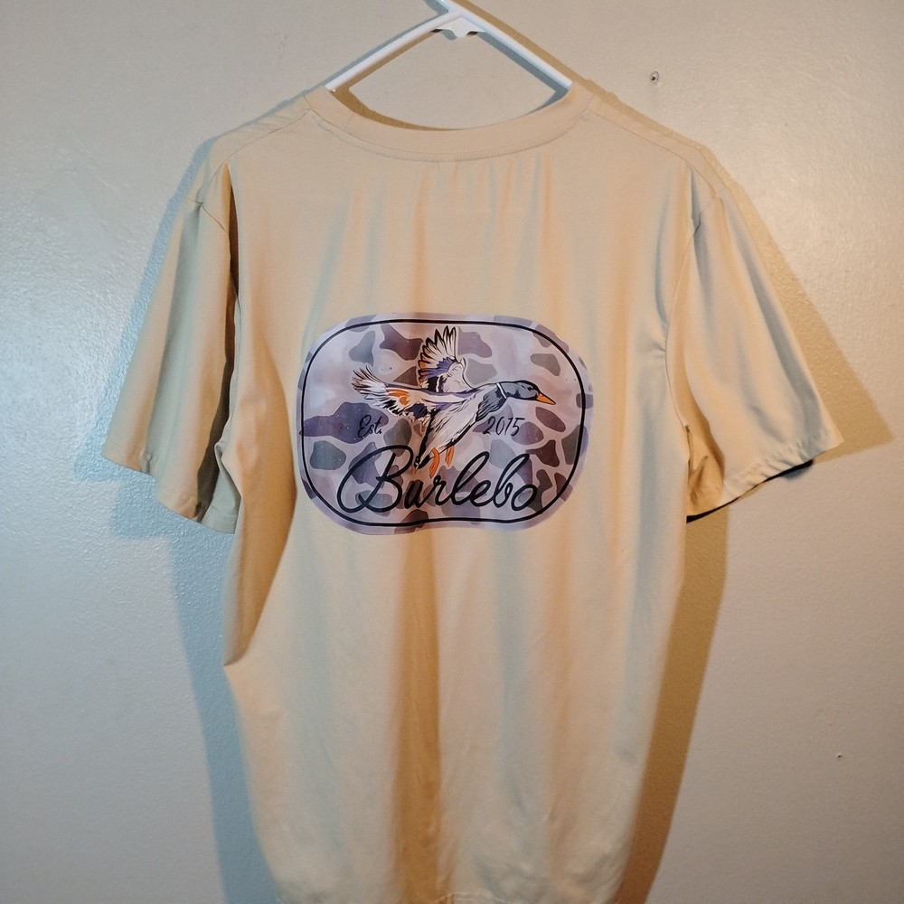 Burlebo Ducks Flying In Tee Men, Small, Olive Color, Short Sleeve, Chest Pocket