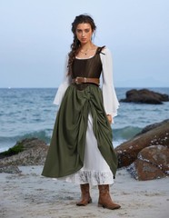 Maxi Long Renaissance Skirts for Women Double Layered Ren Faire Costume
