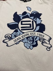 Vintage Y2K Sean John T-Shirt XL Mens Hip Hop Tee Baby Blue Print SJ Shirt XL