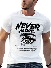 Never Alone Letter & Eye Graphic T-Shirt, Men’s Streetwear Motivational Tee