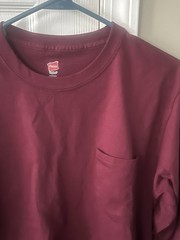 Hanes Men’s M Burgundy Regular Long Sleeve Crew Neck Solid Pocket T-Shirt