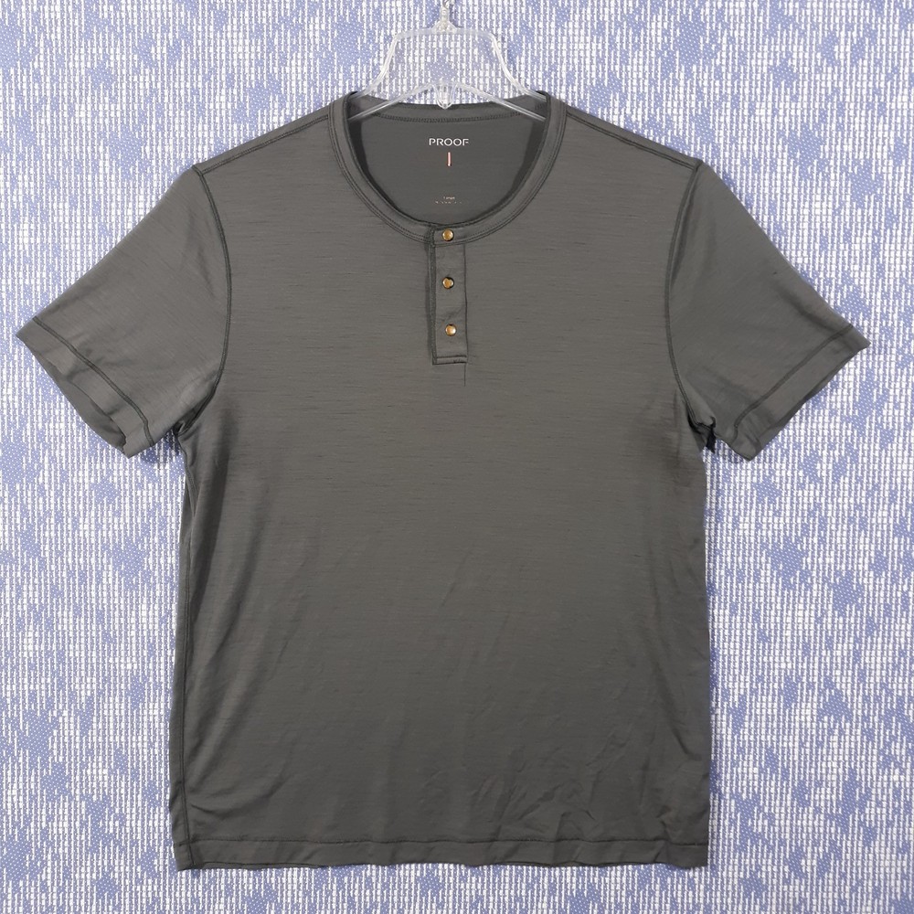 Proof T-Shirt Mens Large Gray Merino Wool Nylon Blend Snap