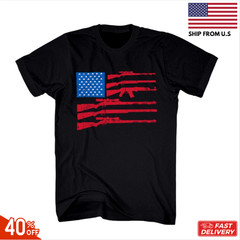 2nd Amendment USA Flag Gun Shirt We the People T Shirt Patriotic Graphic Tee Top