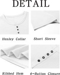 Men’s Henley Shirt Short Sleeve Casual Ribbed Knitted Summer T-Shirt XL