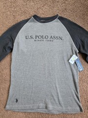 U.S. Polo Assn Mens Large Thermal Shirt Gray Black Raglan Long Sleeve NWT