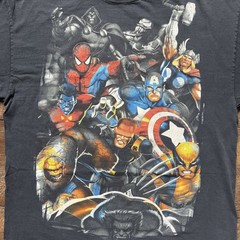 Vintage Y2K Mens XL Black Mad Engine x Marvel Characters Faded Worn Comic Tee