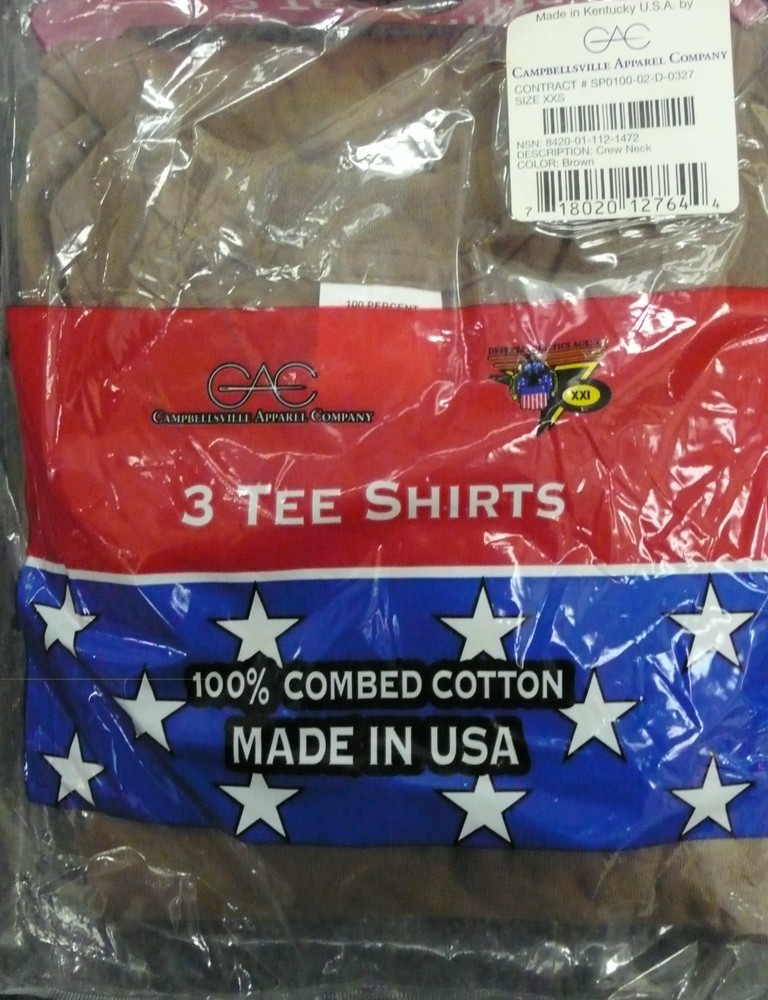 TSHIRT T-SHIRT BROWN COTTON CREW NECK FOR CAMO BDU SHIRT XX-SMALL 3 PACK