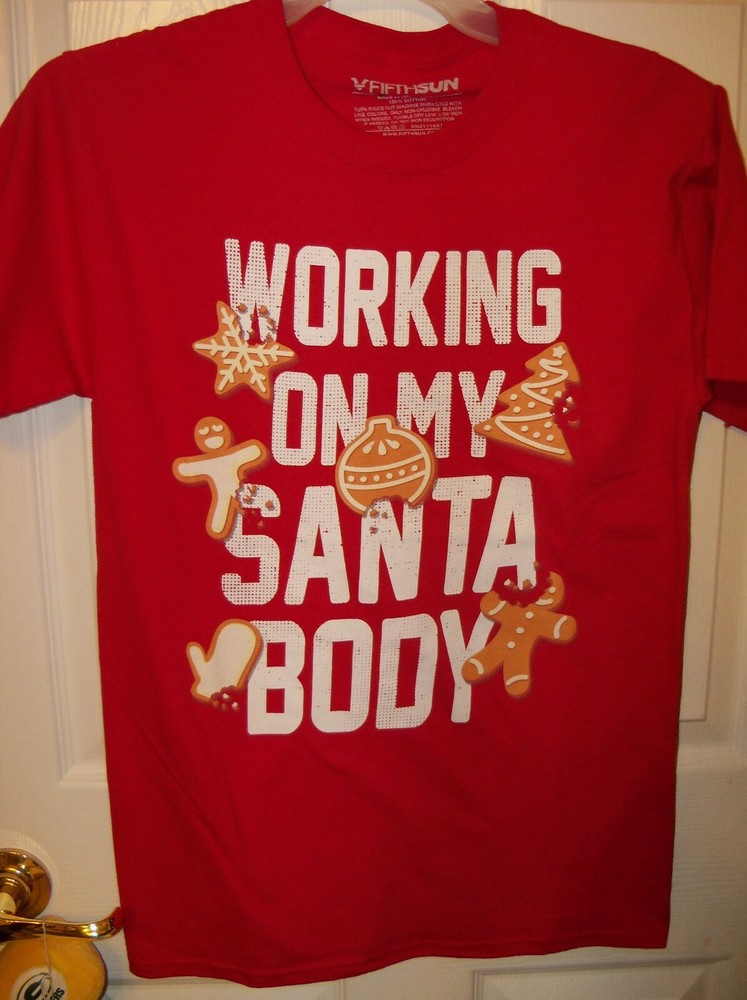 Working On My Santa Claus Body Short Sleeve Red Shirt Mens Size XL XLarge NWT