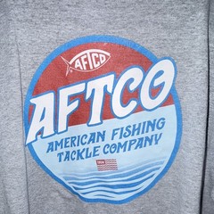AFTCO Gray Fishing Graphic Logo Short Sleeve Crew Neck T-Shirt Mens L