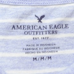 American Eagle Henley Neck T Shirt Men’s Size M Blue Striped Short Sleeve