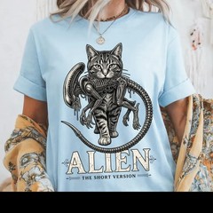 Alien Cat T-Shirt, Funny Sci-Fi Horror Movie Parody Tee, Cat Lover Gift