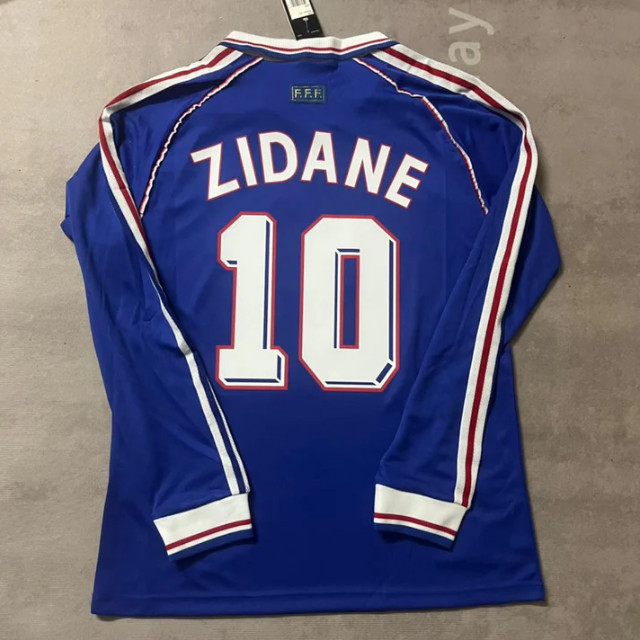 France Zidane #10 World Cup 1998 Blue Soccer Home Jersey Long Sleeve