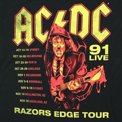 ACDC Shirt Mens Large Black Razors Edge Tour Tee 90s Rock and Roll Music AC/DC