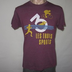 Homage LARGE Les Trois Sports Triathlon Tri Shirt Run Bike Swim Burgandy