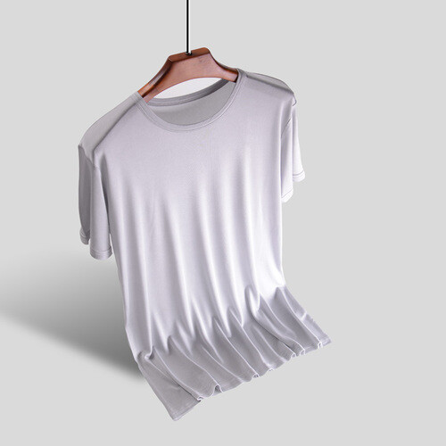 Men’s 100% Silk T-shirt Knitted Crew Neck Short Sleeves Summer Casual Tops Soft