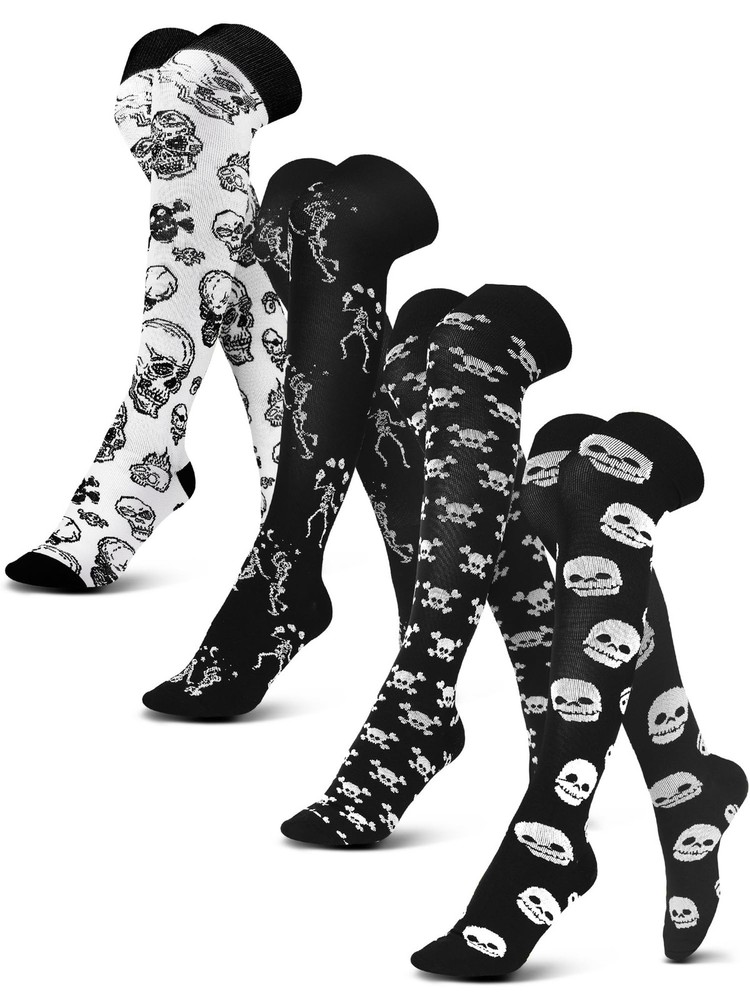 4 Pairs Halloween Socks Women Men Knee High Compression Socks for Halloween N…
