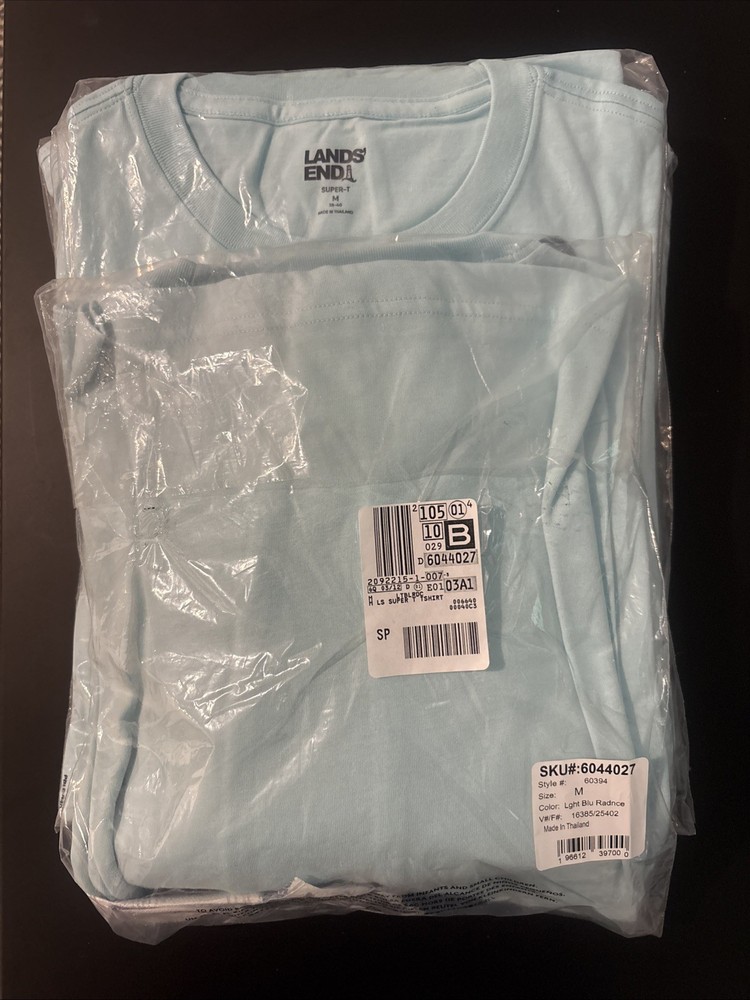Lands End Long Sleeve Super T Light Blue Radiance, Size M, New In Bag