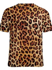 Camisetas Moda Estampado Gráfico Leopardo Marrón Manga Corta Transpirable