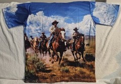 COWBOY RIDING HORSE WESTERN SOUTHWEST RODEO SKY CLOUDS T-SHIRT