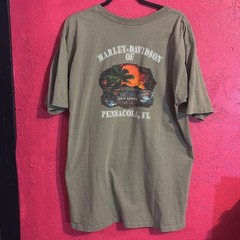 Harley-Davidson olive green graphic tshirt. Sz XL. From Pensacola FL. 2007.