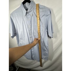 Stafford Mens Dress Shirt 17 Blue Short Sleeve Wrinkle Free Broadcloth Work