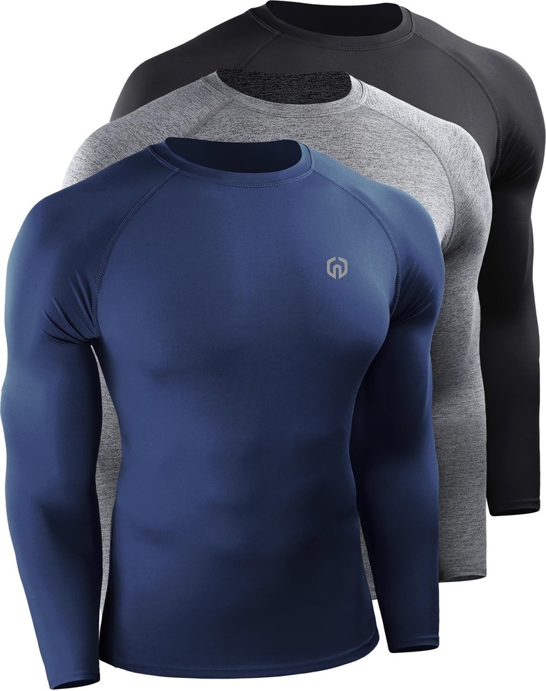 NELEUS Men’s 3 Pack Compression Shirt Athletic Running Shirts,5029,Black/Grey…