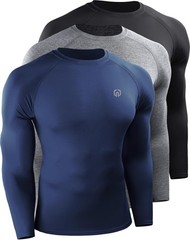NELEUS Men’s 3 Pack Compression Shirt Athletic Running Shirts,5029,Black/Grey…