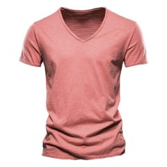 Cotton Men T-shirt V-neck Short Sleeve Fashion Slim Fit Soild T-shirts Tops Tees