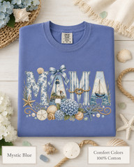 Coastal Mama Shirt, Comfort Colors Lighthouse Hydrangea Tee, Mom Beach Gift
