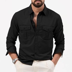 Men’s Cargo Shirt Casual Slim Shirts Long Sleeve Button Down Tops Blouse