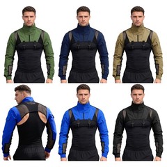 US Mens Crop Tops Mesh Jackets Outwear Work Shirts With Buckle Shoulder Armor