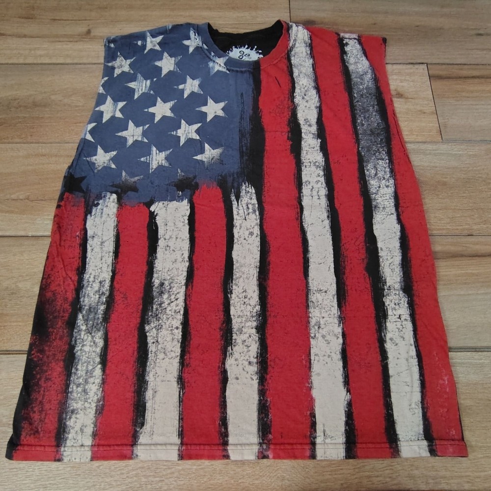 ODM American Flag Patriotic All Over Print T Shirt USA Red White Blue 2XL