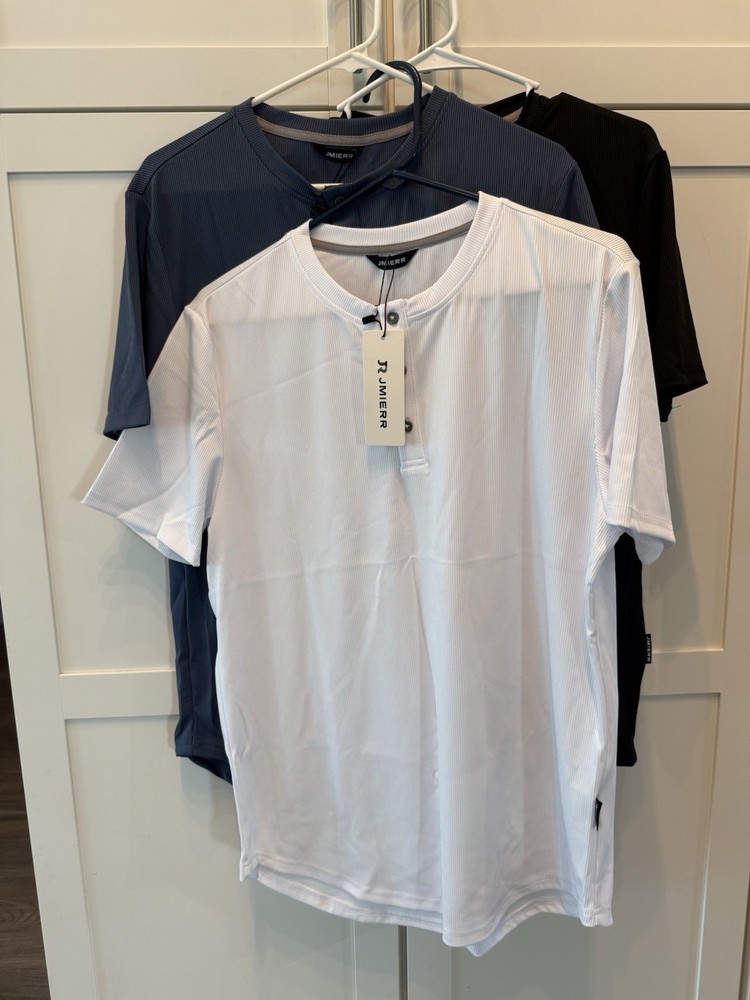 Lot Of 3 JMIERR White/Black/Blue Ribbed Curved Hem ShortSleeveT-Shirt Size L NWT