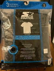 STARTER Men’s Tag Free-100%Cotton-CREW NECK T-SHIRTS-3 Pack-Size S (34-36)-Black