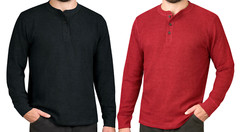 MEN’S XL MEMBER’S MARK LONG SLEEVE RIBBED CUFF RELAXED FIT THERMAL HENLEY SHIRT