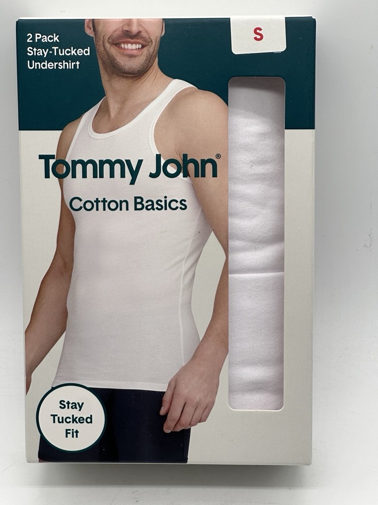 NEW 2PACK MENS TOMMY JOHN STAY TUCKED COTTON BASIC TANK UNDER SHIRT SMALL WHITE