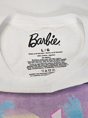 Barbie T-shirt Mens Large Crew‎ Neck Tee Barbie White Pink Purple Graphic Design