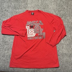 Vintage 90s Y2k Mecca Mens T Shirt Size L Red Long Sleeve Big Graphic Print Logo