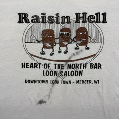 Vintage 80s Raisin Hell Heart of the North Loon Saloon Mercer WI Shirt – XL/2XL
