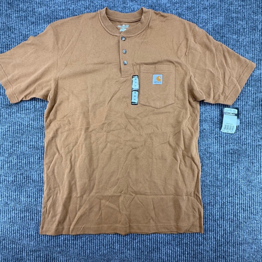 Carhartt Henley T-Shirt Mens Medium Brown New K84 Short Sleeve Pocket Tee