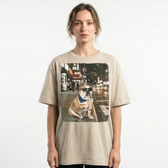 English Bulldog Bandana Iced Latte NYC Night Street Unisex T-Shirt Funny Tee