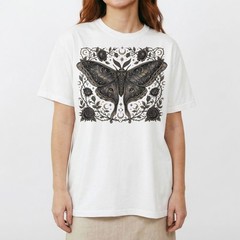 Dark Luna Moth Roses Zodiac Celestial T-Shirt Gothic Witchy Occult Night Sky Tee
