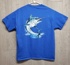 Costa Del Mar Tshirt Mens Large Blue Marlin Fish Salt Ocean Beach Vacation Blue