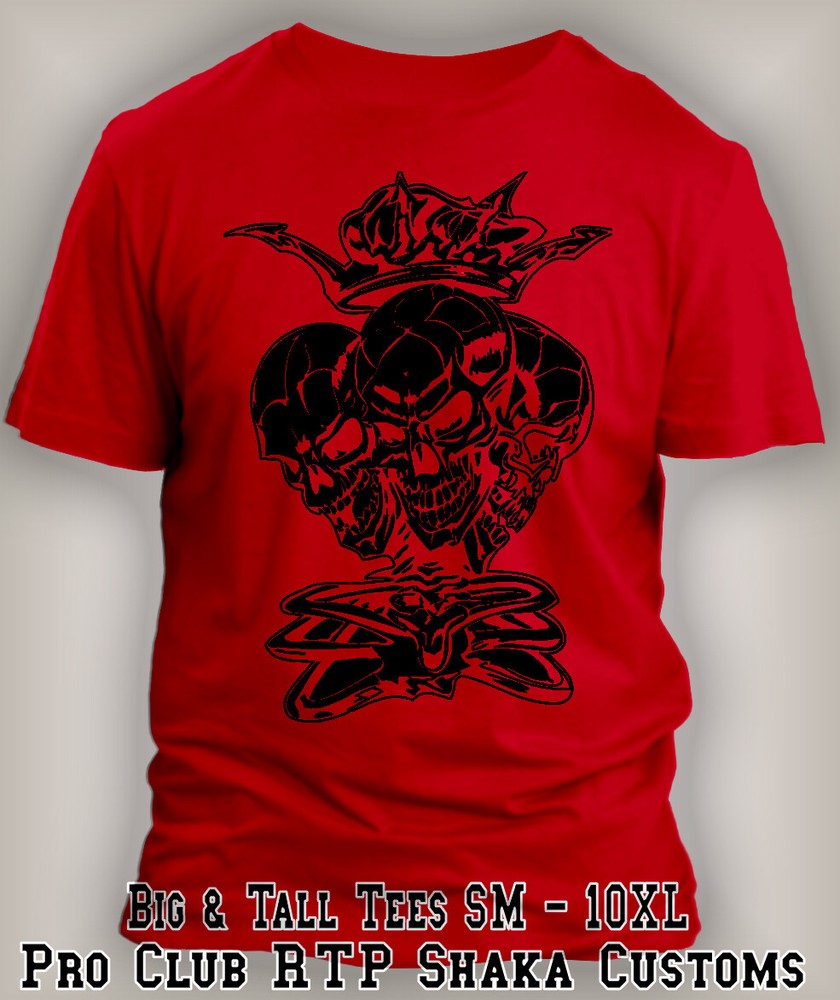 Halloween Skulls 3 Headed Horror Big & Tall Evil Tee Shirt Pro Club Shaka RTP