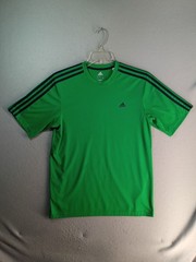 Adidas Mens Shirt Medium Green Short Sleeve Black 3 Striped Performance Pullover