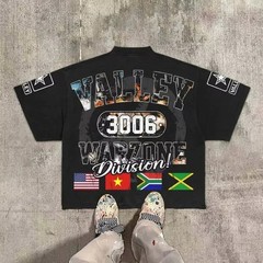 Men’s Hip Hop Style Graphic Print Boxy Fit Round Neck Cotton T-Shirt Streetwear